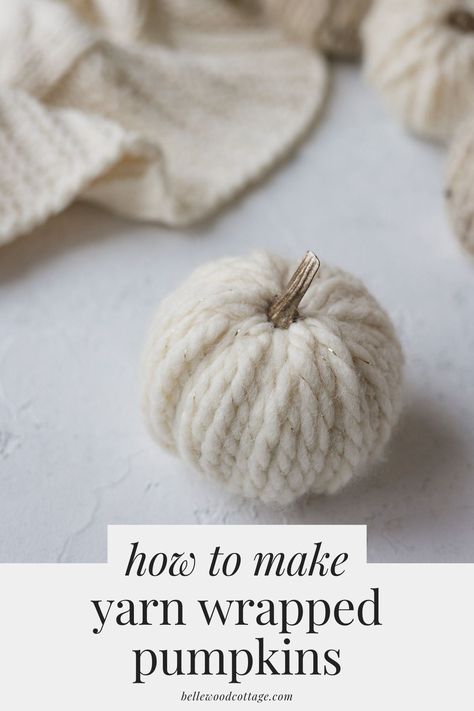 Use faux pumpkins from the craft store or dollar store to make these sweet DIY yarn wrapped pumpkins. Customize them with any bulky weight or novelty yarn that you like. Plus, tips on how to make the pumpkins completely from scratch. A fun fall craft idea! Diy Christmas Pumpkins, Rattan Pumpkin Diy, Rustic Pumpkins Diy, Yarn Pumpkin Garland Diy, Pumpkins Made From Yarn, Homemade Decorative Pumpkins, Rope Pumpkins Diy, Yarn Wrapped Pumpkins Diy, Making Pumpkins Out Of Yarn