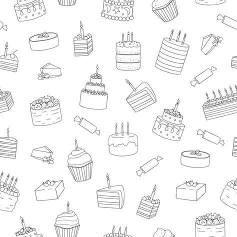 Cake Clipart Black And White, Cakes With Candles, Patron Cake, Bakery Pattern, Cake Background, Bakery Goods, Cake Wallpaper, Ib Art, Candles Birthday