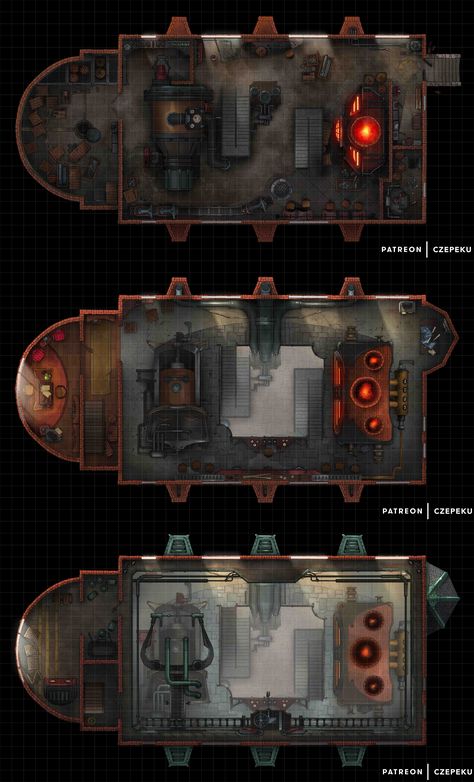 Steampunk Battlemap, Steampunk Factory, Magic Effect, Map Inspiration, Underground Dungeon, Ship Map, Building Map, Spaceship Interior, Fantasy Town