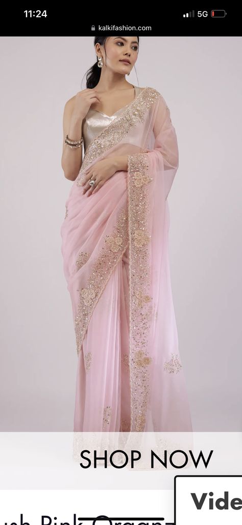 Blush Pink Saree, Pink Organza Saree, Pearl Border, Stylish Wedding Dresses, Wedding Blouse, Casual Wear Dress, Organza Sarees, Dress Hairstyles, Stylish Sarees