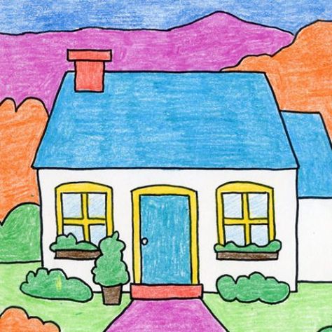 house drawing step by step Piano House, Dream House Drawing, House Drawing For Kids, Art Videos For Kids, Teacher Art, Tutorial Drawing, Art Projects For Kids, Cartoon House, Cute Cottage