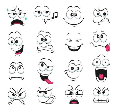 Face expression isolated icons | Premium Vector #Freepik #vector #angry-face #funny-face #emoticon-emojis #cartoon-face Cute Cartoon Faces, Face Portraits, Cartoon Faces Expressions, Funny Cartoon Faces, Cartoon Mouths, Emoticon Faces, Cartoon Expression, Eye Expressions, Cartoon Eyes Drawing