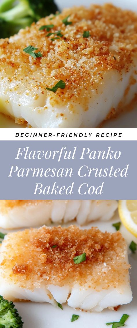 Image for Flavorful Panko Parmesan Crusted Baked Cod Pioneer Woman Cod Recipe, Baked Fish With Panko Crumbs, Baked Cod Breadcrumbs, Panko Crusted Flounder, Cod Recipes Healthy Air Fryer, Flavorful Cod Recipes, Breaded Cod Fish Recipes, Cod Almondine Baked Fish, Parmesan Crusted White Fish