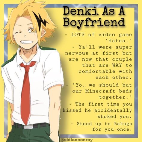 Denki Blushing, Denki Kaminari As Your Boyfriend, Anime Character Headcannons, Mha Headcanons Spicy Denki, Yn X Denki, Denki Kaminari X Y/n Headcanons, Denki Imagines, Anime Spicy Headcanons, Denki As A Boyfriend