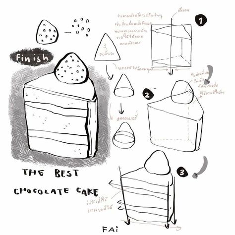 Food References For Drawing, How To Draw Frosting, How To Draw Chocolate, Cake Drawing Tutorial, Food Drawing Reference, Food Drawing Tutorial, How To Draw Food, How To Draw Cake, Food Drawing Sketches