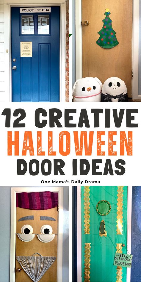 Try one of these creative Halloween door ideas to dress your front door up in a costume for Halloween this year. Trick Or Treat Door Decorations, Decorating Doors For Halloween, Creative Halloween Door Decorations, Harry Potter Halloween Door Decorations, Cute Halloween Door Ideas, Halloween Door Decorations For Office Contest, Office Door Halloween Decorating Contest, Halloween Door Ideas For Work, Halloween Door Decorations Contest Apartment