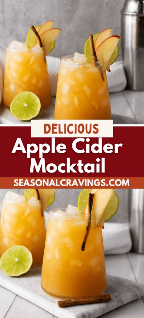 Simple as this apple cider mocktail is, it's loaded with tons of flavor - apple, orange, lime, cinnamon, ginger; it's just SO good. Apple Cider Mule Mocktail, Apple Cider Vinegar Mocktail, Apple Mocktail Recipe, Mock Tails Recipe, Drinks With Apple Juice, Apple Cider Mocktail Recipe, Apple Cider Mocktail Non Alcoholic, Apple Cider Drinks Nonalcoholic, Apple Mocktail