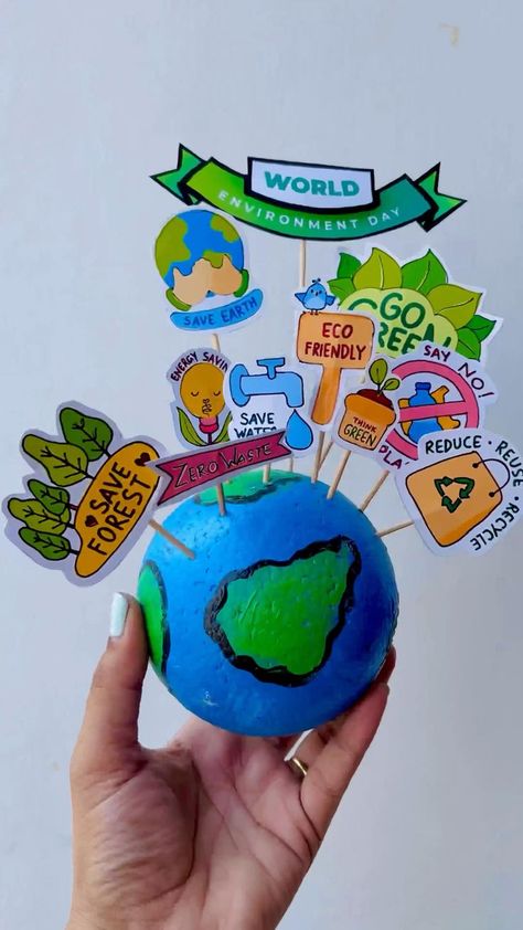 World Environment Day Activities Kids, World Environment Day Craft, Science Exhibition Ideas, Hand Art Kids, School Kids Crafts, Diy Science Experiments, Creative School Project Ideas, Earth Day Crafts, Science Projects For Kids