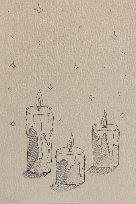 Drawing Study Ideas, Cute Quick Sketches, Candle Sketch Art, Fine Line Doodle Art, Candles Drawing Art, Cute Candle Drawing, How To Draw Light Effects, How To Draw A Candle, Fine Line Drawing Ideas