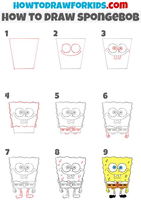 Spongebob Easy Drawing, Spongebob Characters Drawings, How To Draw Spongebob, Draw Spongebob, Spongebob Characters, Bob Sponge, Spongebob Cartoon, Spongebob Drawings, Spongebob Painting