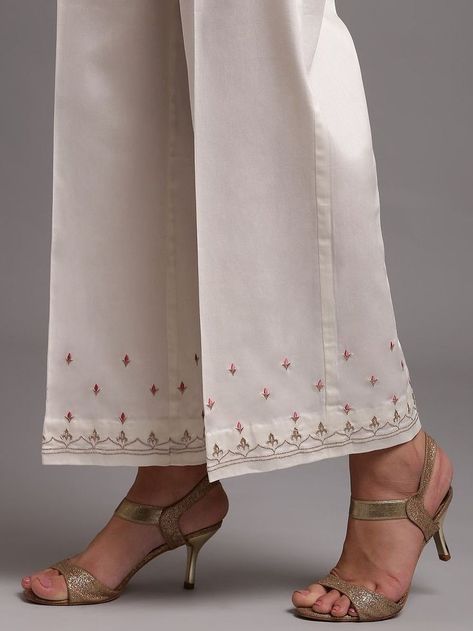 Eid Dresses Design, Trouser Ideas, Plazo Designs, Women Trousers Design, Embroidery Pants, Embroidery Suits Punjabi, Cotton Pants Women, Embroidery Fashion Detail, Womens Pants Design