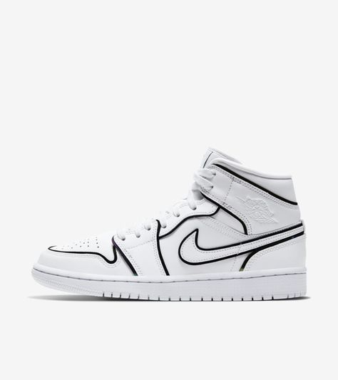 Jordan 1 Mid Triple White, Jordan Mids, Air Jordan 1 Mid White, Wmns Air Jordan 1, Black And White Cartoon, Jordan Model, Air Jordan 1 Mid Se, Womens Air Jordans, Wings Logo