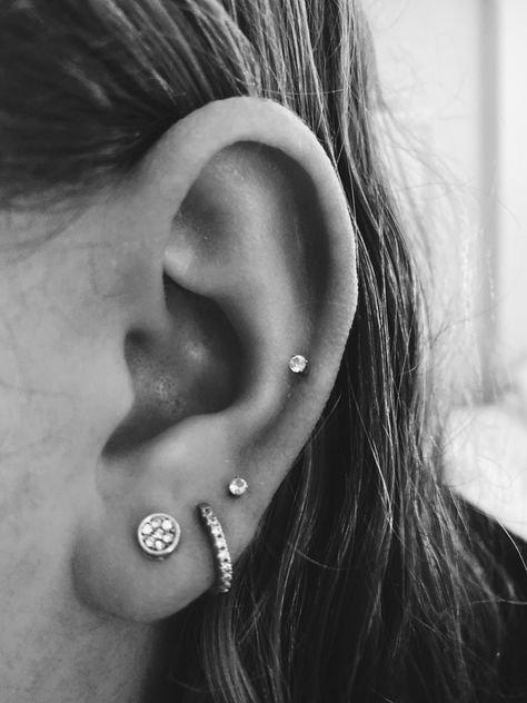 Earrings ear piercings cartilidge piercing ears Ear Cartilidge Piercing, Ear Piercing Ideas, Piercing Ideas, Earrings Ear, Ear Piercing, Ear Piercings, Tatting, Piercings, Diamond Earrings