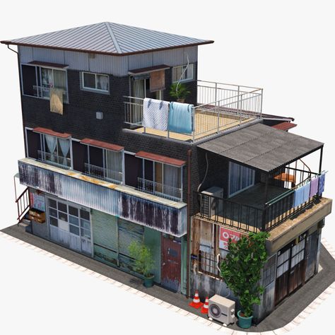 ArtStation - Kamikita Building Japanese Apartment Building, Japanese Apartment, San Myshuno, Apartments Exterior, Apartment Exterior, Sims Building, Sims House Plans, House Studio, Architecture Concept Drawings