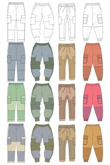 Fashion Mockup, Pants Colorful, Making Clothes, Pockets Fashion, Vector Drawing, How To Make Clothes, Hand Drawing, Cargo Pocket, Colorful Fashion