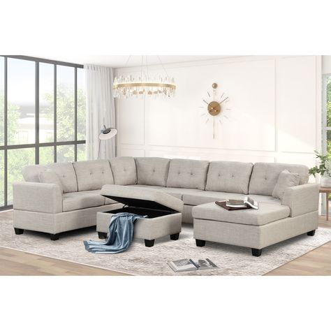 ✔Comfortable Cushions Our sofa is soft with comfy high density foam cushions for ultimate comfort and support. Optimal softness with extra padded cushioning gives you relaxing feeling. Oversized Sectional, Oversized Sectional Sofa, Sectional Sofa With Storage, Linen Sectional, Beige Sectional, Large Sectional Sofa, Dorm Apartment, U Shaped Sectional Sofa, Sofa With Storage