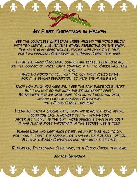 Spending Christmas in Heaven | Amazing Grace-My Chains are Gone.org: MY FIRST CHRISTMAS IN HEAVEN Christmas Heaven, Christmas In Heaven Poem, Heaven Poems, Christmas Poem, Miss You Mom, Heaven Quotes, Christmas In Heaven, Christmas Poems, Six Feet Under