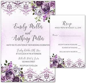 Wedding Invitations Purple, Plum Wedding Invitations, Lavender Wedding Invitations, Plum Wedding, Budget Wedding Invitations, Purple Wedding Invitations, Purple Wedding Flowers, Wedding Invitations Romantic, Cheap Wedding Invitations