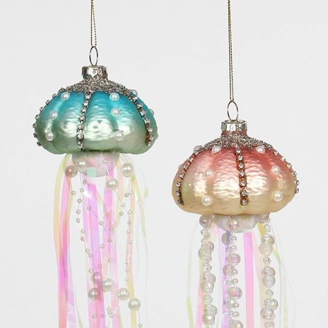 Nautical Christmas Ornaments, Glass Jellyfish, Jellyfish Decorations, Jellyfish Pendant, Coastal Ornament, Coastal Christmas Tree, Unique Christmas Ornaments, Unique Christmas Trees, Glass Ball Ornaments