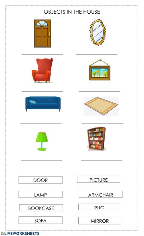 Pictures Of Objects, Primary Worksheets, House Objects, Teacher Fonts, English Practice, English Exercises, English Worksheets For Kids, English Lessons For Kids, English As A Second Language (esl)