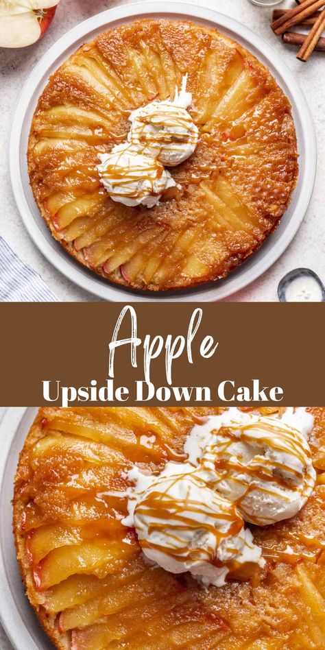 Apple Upside Down Cake - I Heart Eating Upside Apple Cake, Best Upside Down Cake, Brown Butter Apple Upside Down Cake, Fall Box Cake Recipes, Baked Apple Cake, Viral Apple Cake, Apple Cake Upside Down, Super Moist Apple Cake, 8x8 Apple Cake Recipe