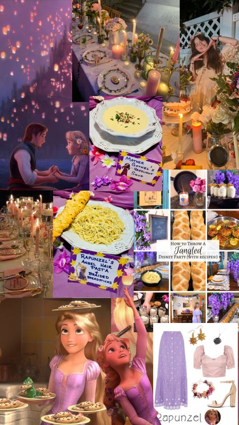 Rapunzel Themed Dinner, Disney Themed Dinner Party, Rapunzel Snacks, Disney Dinner Party, Disney Themed Party For Adults, Tangled Dinner, Disney Brunch, Disney Movie Themed Dinner, Princess Dinner