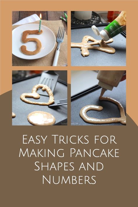 Pancakes are even more fun with these easy tips for making perfect numbers, letters and shapes! So great for birthdays, back-to-school and holidays! Or, make any day special with your kids’ initials or names! Guaranteed … they’ll love it! How To Make Shaped Pancakes, How To Make Heart Shaped Pancakes, Easy Pancake Shapes, Pancake Shapes For Kids, Kids Pancakes Ideas Fun, Pancake Designs For Kids, Birthday Pancakes For Kids, Pancake Art Easy, Pancake Ideas