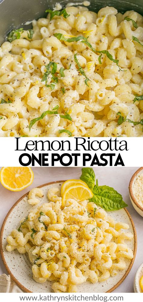 This One Pot Pasta with Ricotta and Lemon is light, creamy, refreshing, and can be made in less than 20 minutes. Loaded with bright lemon flavors and makes an easy dinner or simple side dish. One Pot Pasta With Ricotta And Lemon, Creamy Lemon Ricotta Pasta, One Pot Lemon Butter Ricotta Pasta, One Pot Pasta Ricotta Lemon, Lemon Pasta With Ricotta And Fresh Peas, Easy Lemon Ricotta Pasta & Spinach, Recipe Using Lemons, Lemon Pasta Recipes, Lemon Chicken Pasta