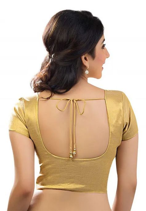 Golden Blouse Design, Golden Blouse, Shimmer Blouse, Saree Backless, Open Blouse, Saree Blouse Neck Designs, Backless Blouse Designs, Sari Blouse Designs, Silk Saree Blouse Designs