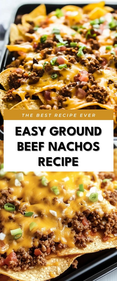 Image for Easy Ground Beef Nachos Recipe Meat For Nachos Beef, Slow Cooker Nachos Ground Beef, Velveeta Nachos Ground Beef, Ground Beef Nacho Dip, Game Day Nachos Football Season, Nacho Beef Recipe, Sheet Nachos Ground Beef, Nachos Recipe Easy Ground Beef, Ground Beef Snacks