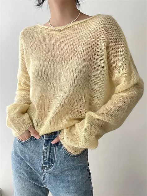 Elegant Sweater, Mohair Knit, Mesh Tops, Sweater Tops, Knit Projects, Summer Sweaters, Knit Sweaters, Crochet Inspo, Loose Blouse