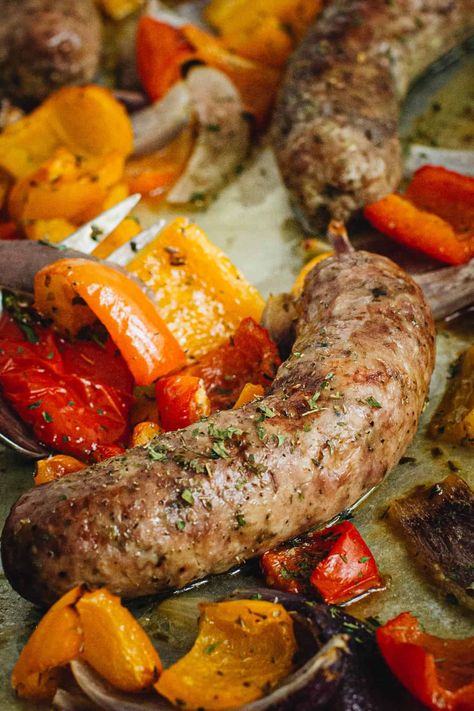 Sausage and Peppers in the Oven Italian Sausage In The Oven, Sausage Peppers And Onions In Oven, Baked Sausages In Oven, Italian Sausage And Peppers In Oven, Sausages In Oven, Oven Sausage And Peppers, Sausage And Peppers In Oven, Sausage Pepper And Onions, Baked Italian Sausage And Peppers