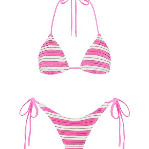 A Side-Tie Bikini In Pink And White Stripe Terry. Fully Adjustable Triangle Top And Bottoms With Self-Tie Fastenings. M Top And L Cheeky Bottom. Cute Flower Bikinis, Triangl Swimwear Aesthetic, Bathing Suits Triangl, Greece Swimsuit, Bathing Suits Triangle, Triangl Bikinis, Triangl Swimsuit, Pink Bikinis, Hamilton Outfits