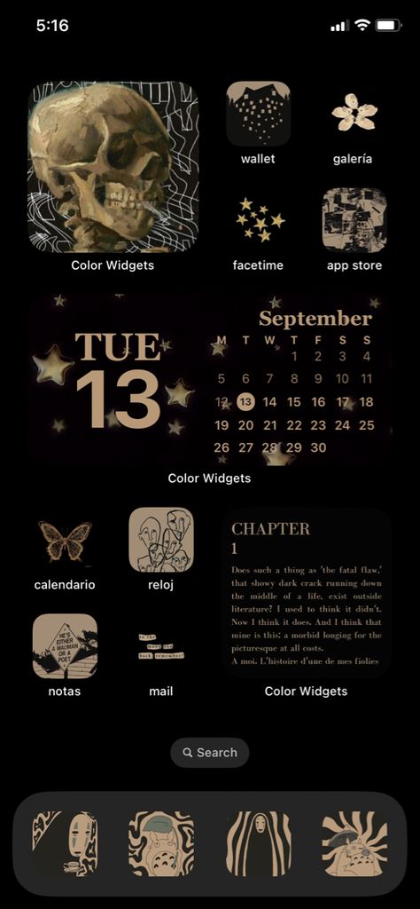Phone Layout Dark Academia, Phone Themes Dark Academia, Dark Academia Homescreen Layout, Dark Academia Iphone Layout, Dark Academia Phone Theme, Dark Academia Aesthetic Iphone, Dark Academia Phone Layout, Dark Homescreen Layout, Dark Academia Ios