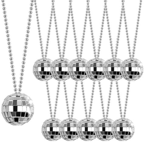 PRICES MAY VARY. 【Package Content】You will get 12 pieces of mirror disco ball necklaces, the disco ball measures about 3cm/1.18in, the bead chain measures about 75cm/29.53in, suitable size also providing you with a comfortable wearing experience. 【Reliable Material】The mini disco ball of this necklace is made of quality foam and glass material, and the bead of the bead chain is made of plastic material, safe, smooth, lightweight and sturdy, comfortable to wear. 【Reflective and Shiny】The disco ne Disco Reception, Disco Necklace, Mini Disco Ball, Mirror Disco Ball, Silver Disco Ball, 70s Disco Party, Dance Supplies, Stage Props, 70s Disco