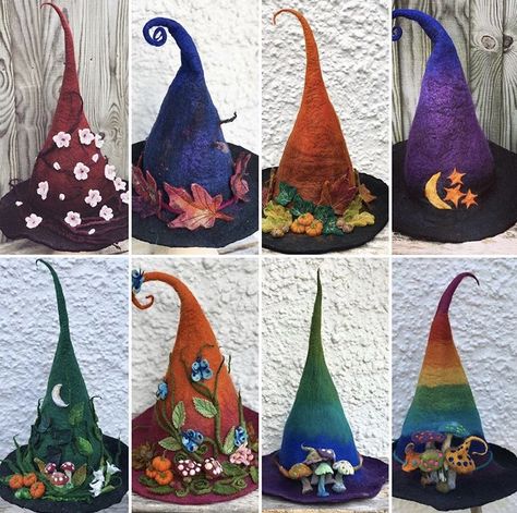 2022 Costumes, Felt Witch, Felt Witch Hat, Tovad Ull, Hat Decor, Witches Hats, Witch Costumes, Witches Hat, Felt Halloween