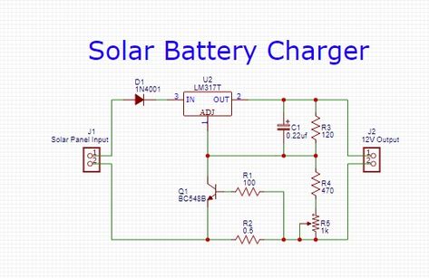 Solar Battery Charger Project - 12 Volt Battery Charger Circuit, Solar Battery Charger, Electrical Circuit Diagram, Hardware Components, Electronic Circuit Projects, Electronic Circuit, Electronics Mini Projects, Solar Technology, Circuit Projects