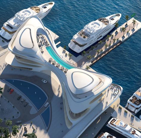 Marine Landscape, Marina Village, Marina Resort, Ultra Luxury, Luxury Yacht, Luxury Cruise, Iconic Design, Club Design, Futuristic Architecture