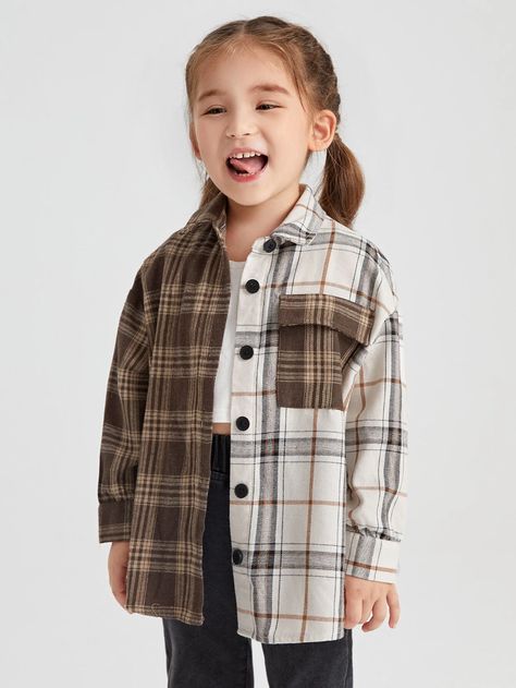 SHEIN Toddler Girls Two Tone Plaid Flap Pocket Drop Shoulder Blouse | SHEIN USA Drop Shoulder Blouse, Kids Fall Outfits, Engagement Photo Outfits Fall, Boys Fall Outfits, Girls Clothing Online, Kids Blouse, Toddler Fall, Plaid Shirts, Boys Plaid