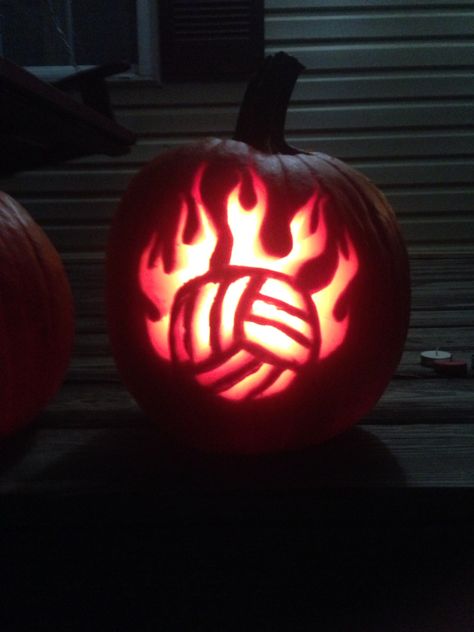 My volleyball pumpkin #pumbkincarving #volleyball Volleyball Carved Pumpkin, Pumpkin Painting Ideas Volleyball, Pumpkin Carving Ideas Basketball, Sports Pumpkin Carving Ideas, Pumpkin Carving Ideas Volleyball, Pumpkin Carving Ideas Sports, Softball Pumpkin Carving Ideas, Volleyball Pumpkin Carving, Easy Pumpkin Carving Ideas Simple