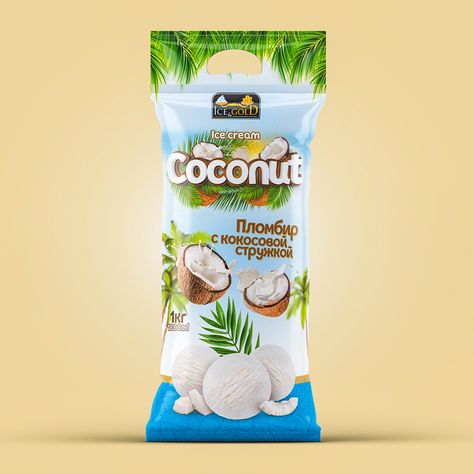 Ice Cream Coconut, Coconut Packaging, Coconut Packaging Design, Coconut Chips Packaging, Luxury Ice Cream Packaging Design, Ice Cream Packaging Design Inspiration, Popsicles Packaging, Sustainable Ice Cream Packaging, Yoghurt Packaging