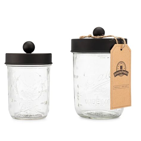 Jarmazing Products Apothecary Bathroom Storage Container & Reviews | Wayfair Apothecary Bathroom, Mason Jar Toothbrush Holder, Bathroom Jars, Bathroom Canisters, Mason Jar Storage, Busy Kitchen, Mason Jar Soap Dispenser, Mason Jar Bathroom, Bathroom Gifts