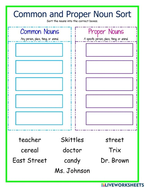 Common and Proper Nouns online worksheet for 1. You can do the exercises online or download the worksheet as pdf. Common Proper Nouns Worksheet 1st Grade, Common And Proper Nouns Grade 1, Common Noun And Proper Noun Worksheets Grade 2, Common And Proper Nouns Worksheet 2nd Grade, Common And Proper Noun Worksheet Grade 4, Proper Noun Worksheets 2nd Grade, Proper Noun And Common Noun Worksheet, Kinds Of Nouns Worksheet, Common Noun And Proper Noun Worksheets