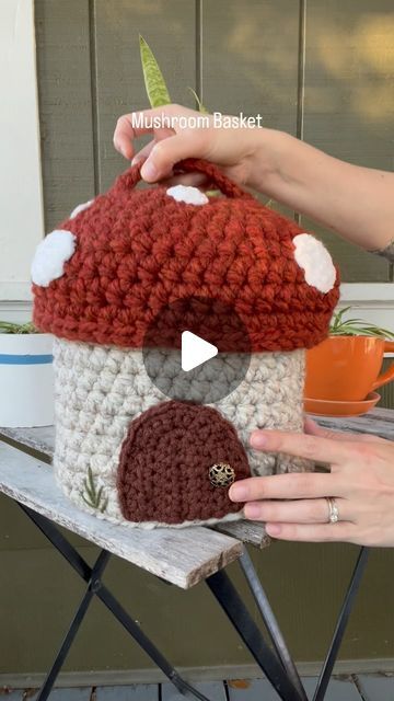 Crochet Mushroom Basket Pattern Free, Crocheting Mushrooms, Crochet Mushroom Basket, Mushroom Basket Crochet, Storage Solution, Fairycore Crochet Bag, Crochet Storage Basket, Cottagecore Nursery Ideas, Crochet Mushrooms