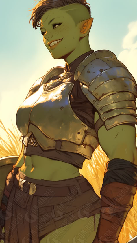 Half-Orc Fighter, summer training Half Orc Gladiator, Half Goblin Half Human, Handsome Half Orc, Female Orc Character Design, Half Orc Character Design, Half Orc Half Elf, Female Orc Art, Half Orc Woman, Orc Queen