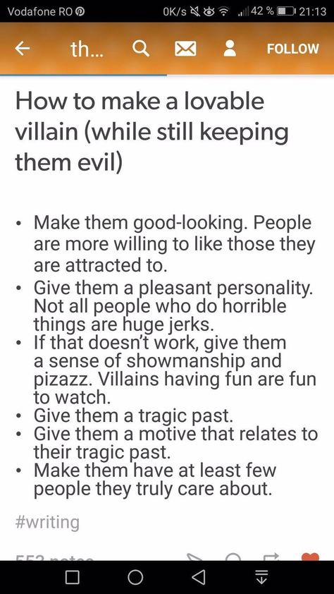 Hero To Villain Writing, How To Write A Likeable Villain, Villan Drawings Character, More Happy Than Not, How To Make A Likable Character, How To Make A Lovable Character, Villain Turned Good Aesthetic, How To Make A Character Likeable, Villain Writing Tips