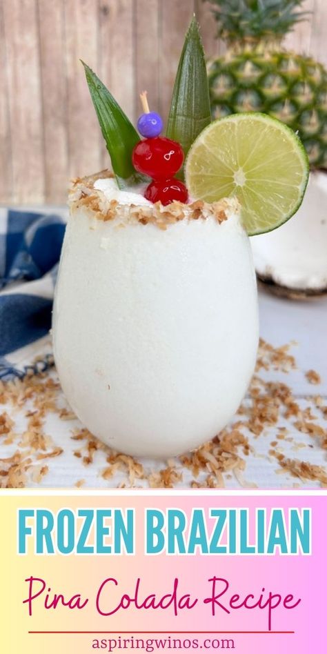 Frozen Brazilian Pina Colada | Rum Cocktail Ideas | Pina Colada Recipe | Tropical Drink Ideas | Rum Recipes | Summer Drink Ideas You Will Love #Rum #CocktailRecipe #PinaColada #SummerDrinks #FrozenBrazilianPinaColada Summer Drink Ideas, Homemade Pina Colada, Tropical Recipes, Pina Colada Rum, Blender Drinks, Alcoholic Punch Recipes, Frozen Drink Recipes, Frozen Cocktail, Frozen Cocktail Recipes