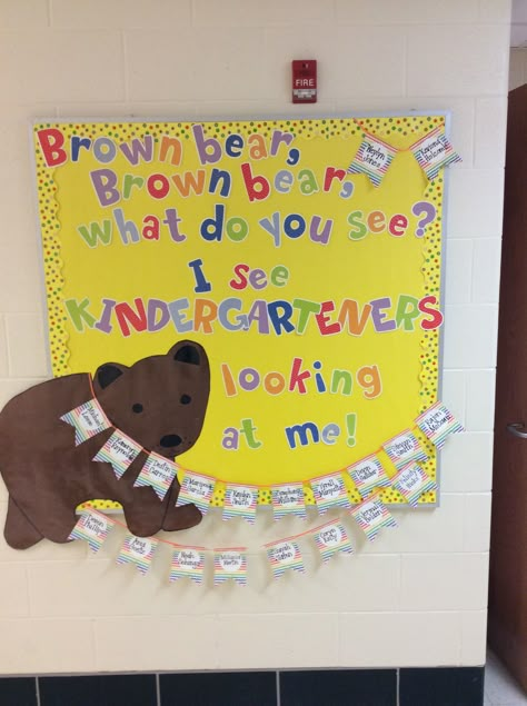 Brown bear brown bear bulletin board Preschool Buliton Board, Brown Bear Brown Bear Classroom Decor, Brown Bear Classroom Door, Brown Bear Door Decoration, Literacy Bulletin Board Ideas Preschool, Brown Bear Classroom Theme, Bear Door Decoration Preschool, Brown Bear Brown Bear Bulletin Board, Fun Bulletin Board Ideas Preschool