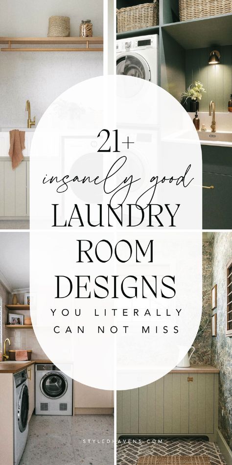 On the hunt for cute laundry room ideas for your dream laundry room? These modern laundry room ideas are literally *so-good* and hand-picked - whether you're looking more for laundry room design inspiration, or a laundry room decor must-haves, these laundry rooms will be sure to inspire you! (SAVE to your LAUNDRY ROOM INSPIRATION board for later!) Laundry Galley Style, Laundry Room Open Shelving Decor, Cool Laundry Rooms, Laundry Room Wall Cabinet Ideas, Laundry Tile Ideas, Laundry Room Countertop Options, Laundry Room Wall Tile, Laundry Room Renovation Inspiration, Laundry Room Decor Inspiration