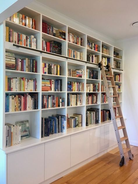 Floor To Ceiling Bookshelves, Rolling Ladder, Home Library Rooms, Library Bookshelves, Bookshelves In Living Room, Library Room, Home Library Design, Bookshelf Design, Design Library